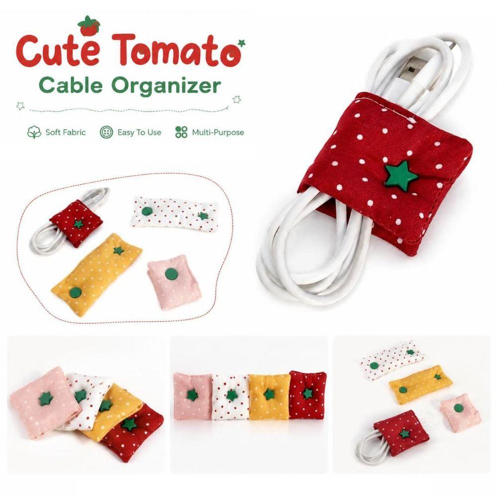Polka Dot Pattern Desktop Cable Organizer Fabric Cord Storage Clip Date Cable Winder Women Girls