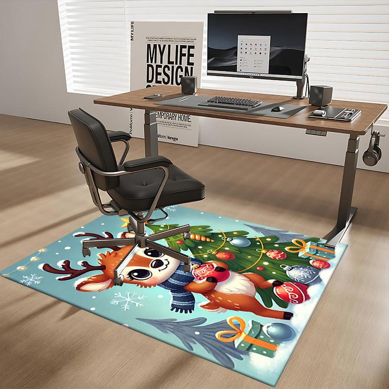 Anime Deer Christmas Tree Office Chair Mat Non-Slip Carpet Holiday Gift for Home Decor Living Room Bedroom Game Room Dormitory.R075