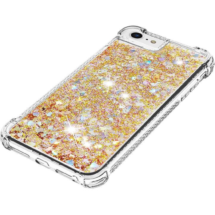 Kompatybilne z etui na iPhone SE 2020, Błyszczące brokatowe przezroczyste etui Pływający piasek kwarcowy Odporne na wstrząsy Ochronne Błyszczące Silikonowe Miękkie etui TPU dla iPhone 6/7