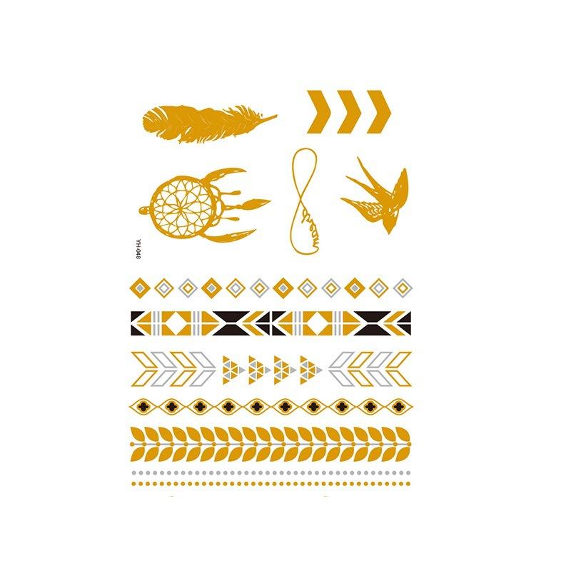 Yh Retro Large Bronzing Tattoo Sticker Waterproof Tattoo Sticker Amazon Set Hot Silver Color Printing Sticker