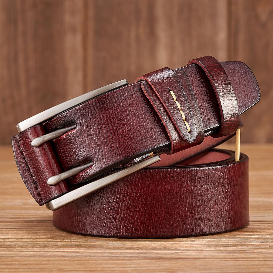 High Quality Genuine Leather Belts for Men Brand Strap Male Double Pin Buckle Fancy Vintage Jeans Belt Cowboy Cintos