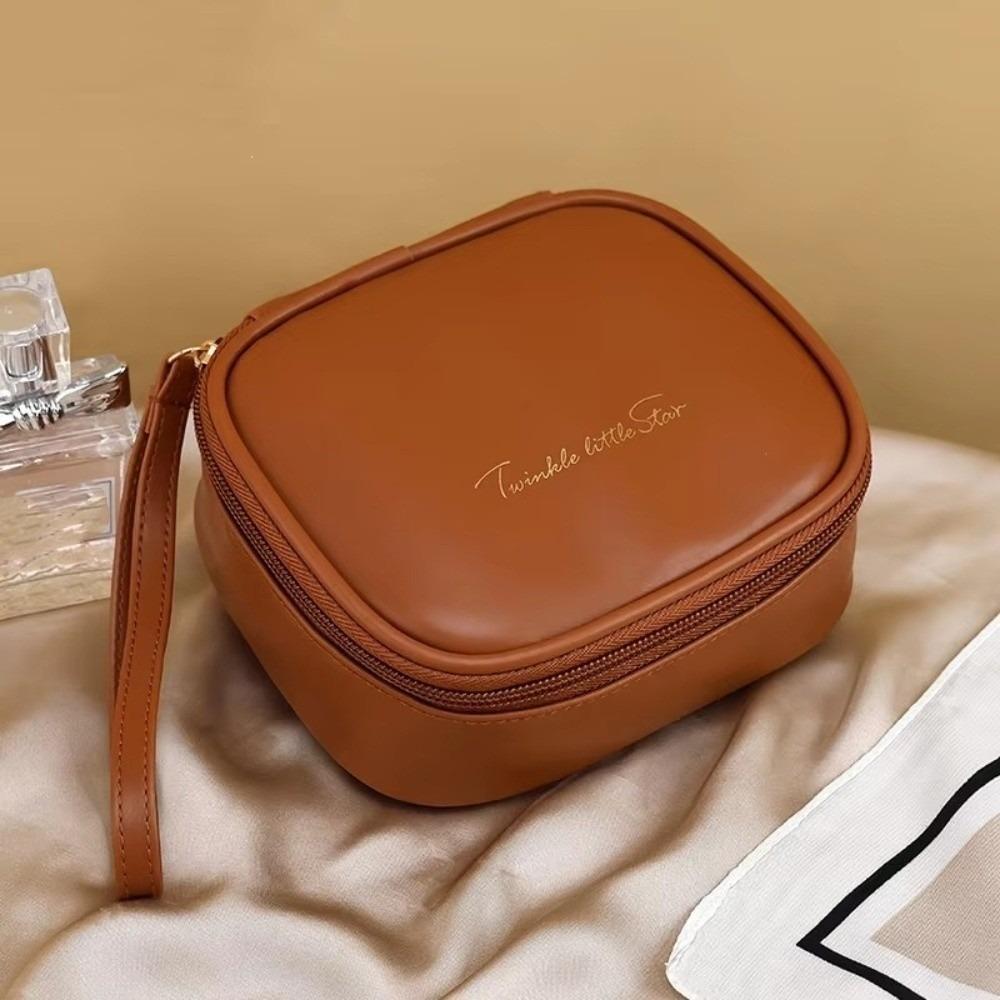

Portable Square Makeup Bag Waterproof Multifunctional Lipstick Cosmetic Case PU Leather Toiletry Storage Bag Women коричневий