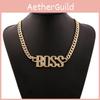 Fashionable Rhinestone Decorated Metal Letter Women Necklace For Artistic And Vintage Looks