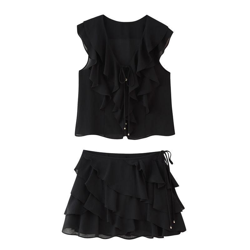 Kaslead New Arrival Women's Fashion Style Fashion Laminated Decoration Shirt Skirt 8372079 8372080