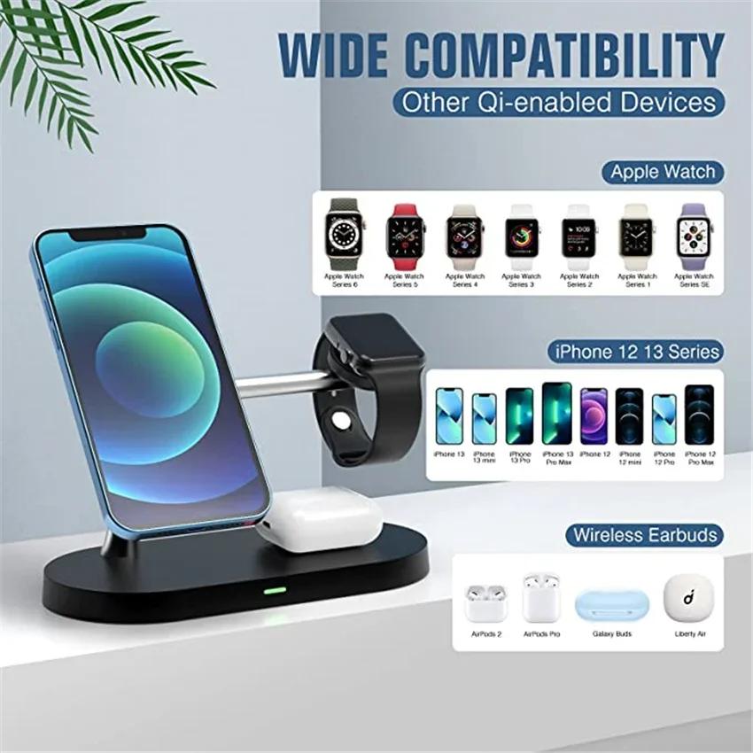5 in 1 Magnetic Wireless Charger LED For iPhone 16 15 14 13 12  Watch10-2 Airpods Pro USB Charge Port Fast Charging Station