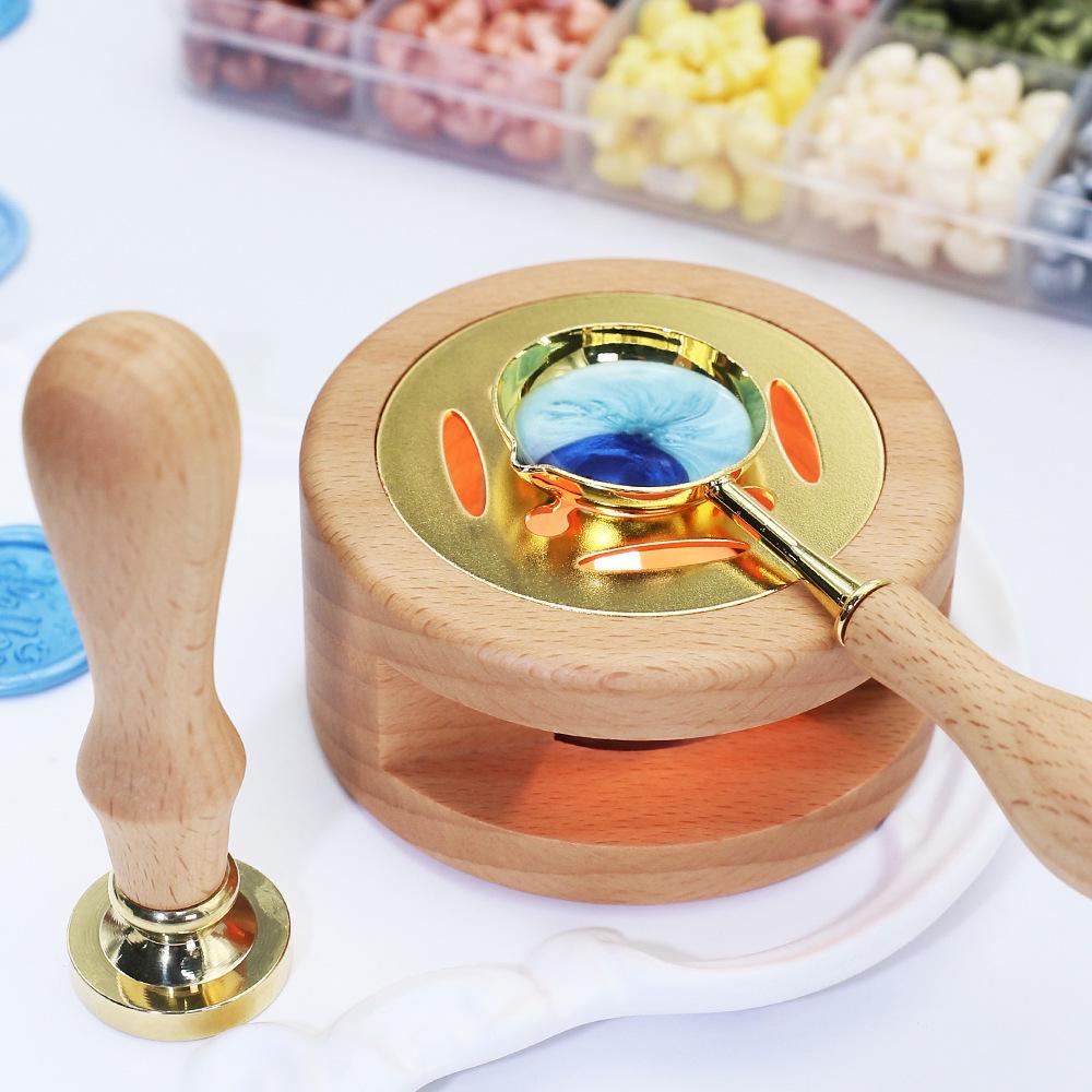 Wax Seal Melting Furnace Set with Handle & Spoon - Wooden Granule Furnace for Crafting