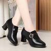 Flying woven pointed elastic splicing thick heel deep mouth single shoes women's autumn versatile retro middle heel fashion small leather shoes