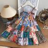 Girls' Retro Floral Summer Dress - Sling Style, Model AXB502