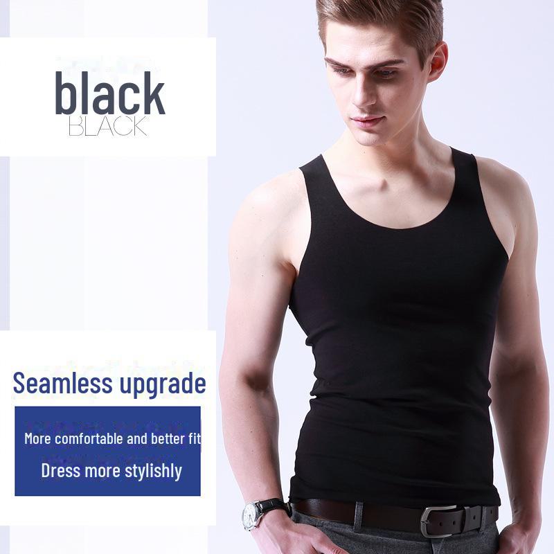 Men's White Ice Silk Seamless V-Neck Sleeveless Sports Vest - Summer Slim Fit