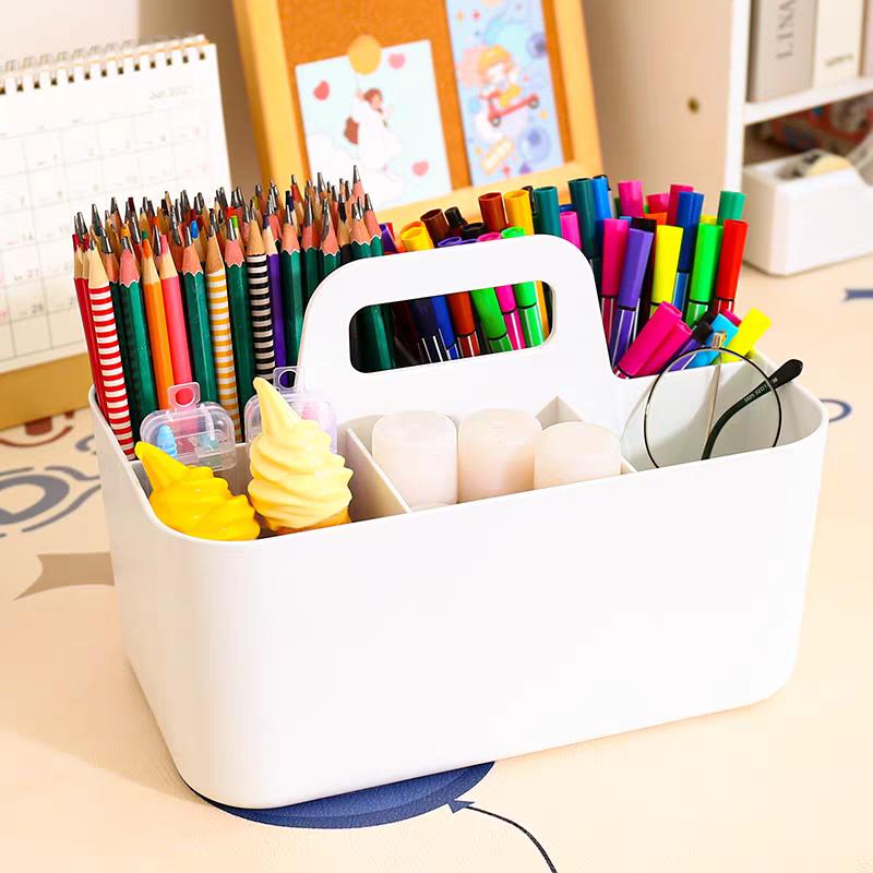 DIY Multi-compartment Plastic Storage Basket with Handle, Portable Pencil Case, DIY Organizer