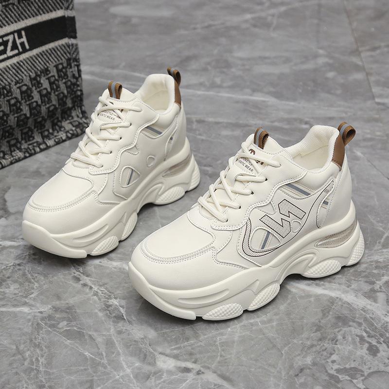 Dad shoes small inner height increase leather surface white shoes women's 2025 spring and autumn new thin versatile casual sports shoes