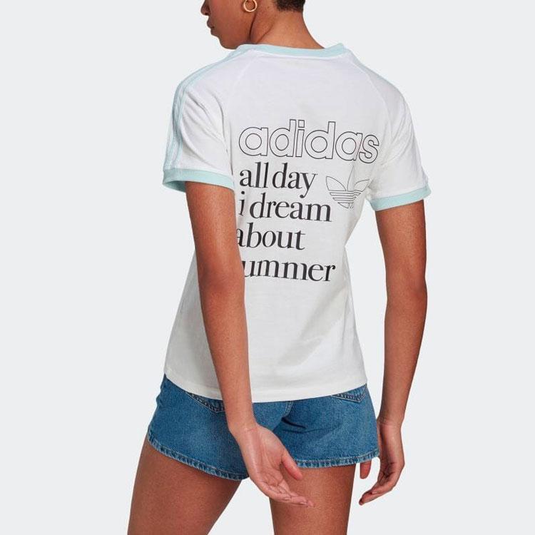 Adidas Originals Trefoil Logo Spliced Letter Print Crew Neck Short Sleeve T-Shirt Women Tops White HL6607