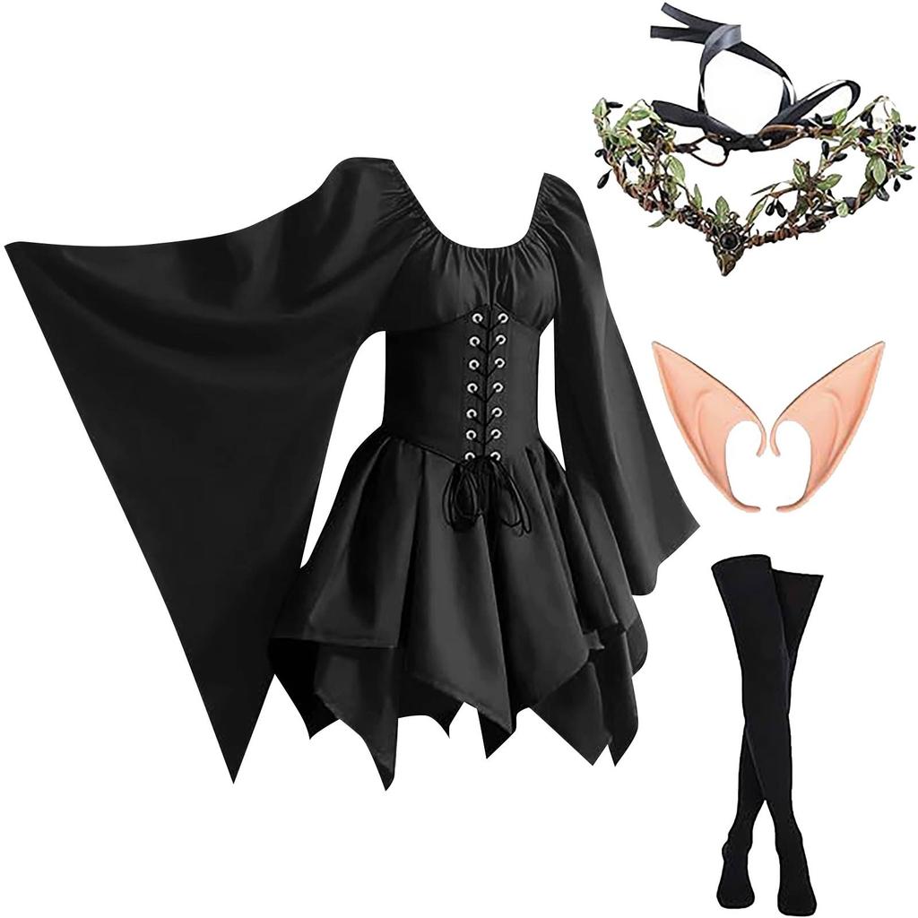Women Fashion Long Sleeve Vintage Dress Cosplay Party Evening Night Formal Dress