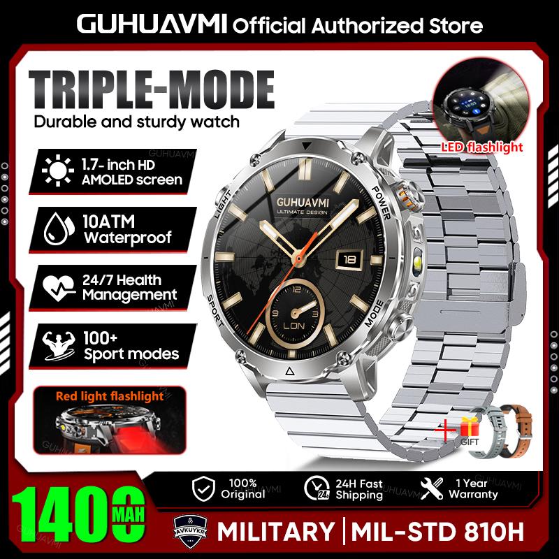 New TANK Ultra 1400mAh Battery Military Smart Watch 10ATM Waterproof Heart Rate Tactical LED Flashlight Men Sports Bracelet