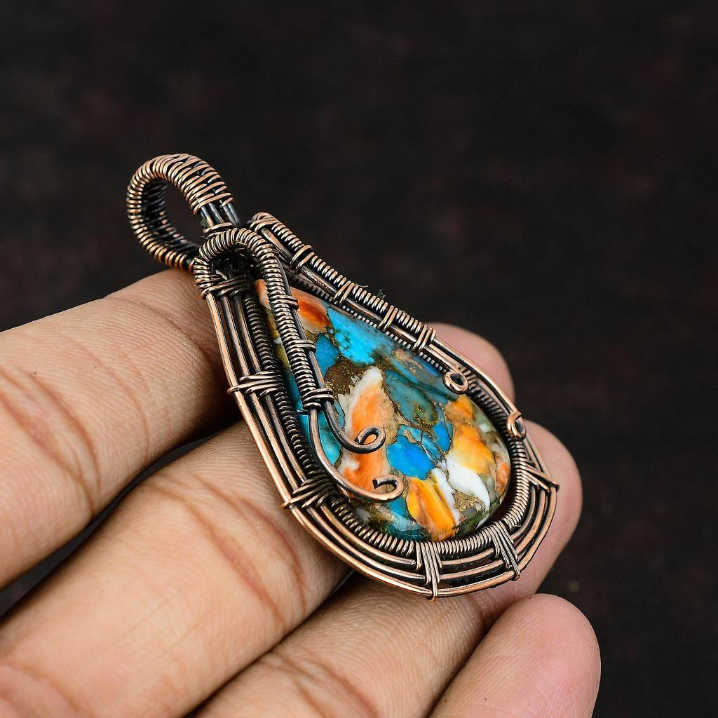 Spiny Oyster Copper Turquoise Gemstone Pendant Copper Wire Wrapped Pendant Handmade Jewelry Designer Jewelry Gift Copper Pendant For Women