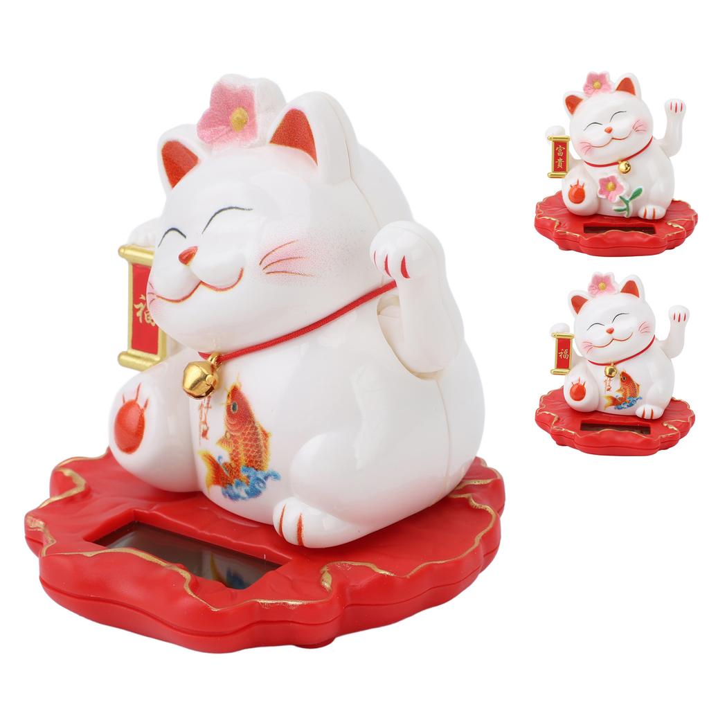 Solar Fortune Cat Vivid Lovely Chinese Cat Solar Powered Waving Arm Lucky Cat for Home Office and Ca