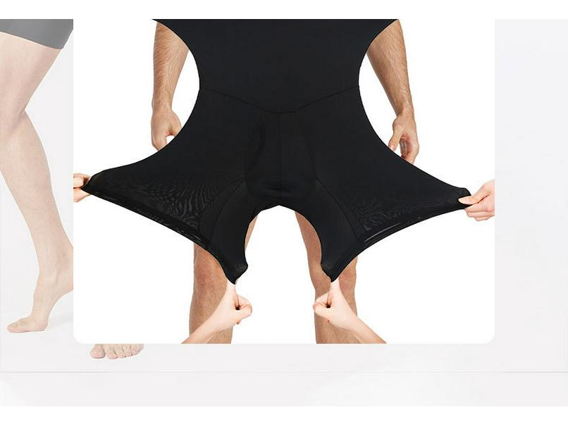 Manufacturer Men's High-Waisted Breathable Body Shaper Pants: Tummy Control & Hip Lift, Double-Layered for Leg Shaping.