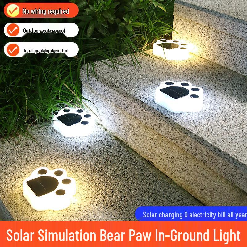 Solar Bear Paw LED Garden Ground Light: Decorative In-ground Outdoor Landscape Light
