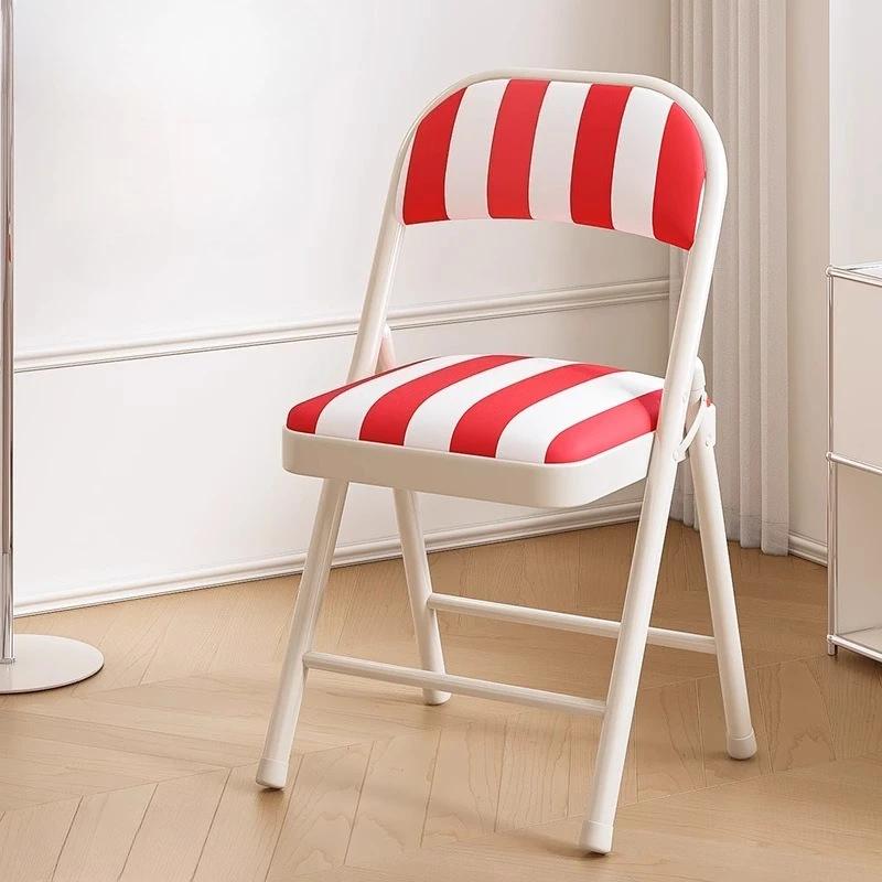 Versatile Foldable Chair Sturdy Metal Build with Comfort-padded Striped Seat Space-Saving Design Ideal for Home, Office Outdoor