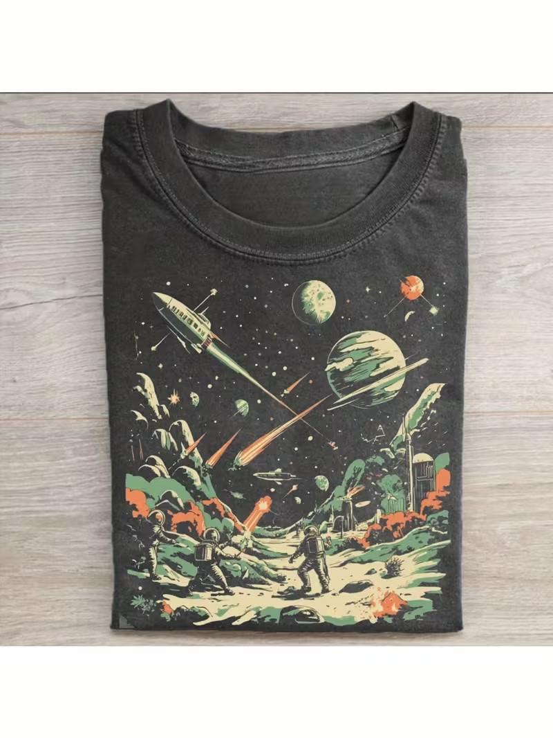 Space War Retro Casual Fashion T-Shirt, T-Shirt 1pc Unique T-Shirt, Retro Casual XXXXL