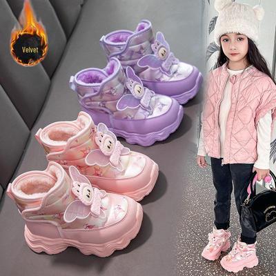 Girls' Winter Snow Boots with Ice Cleats - Warm, Non-slip, Thick Velvet Unisex Shoes for Medium and Small Kids