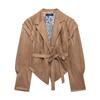 Womens Fall Faux Suede Jacket - Slim Fit Lace-Up Waist V-Neck Street Style