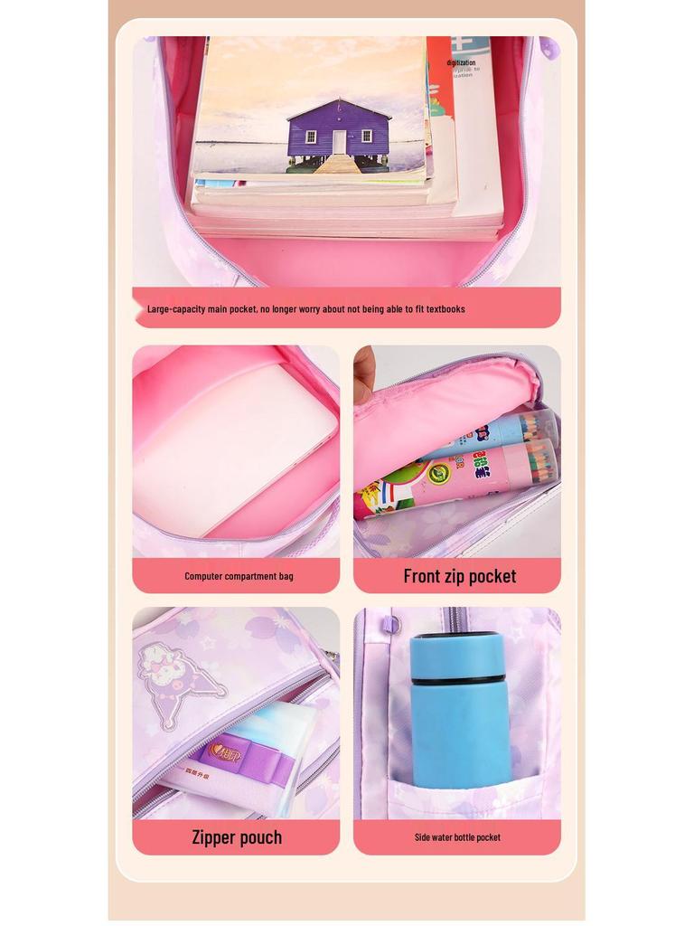 Kuromi Unisex Lightweight School Backpack for Grades 1-6: Spine-Protecting, Load-Reducing Double Shoulder Bag for Kids