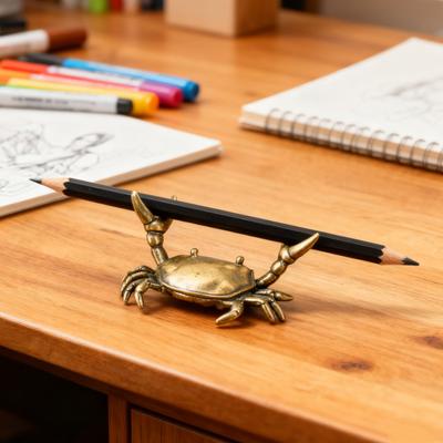Brass Weightlifting Crab Pen Holder Simulation Crab Stationery Pencil Stand Home Office Desktop Fengshui Decoration Ornament