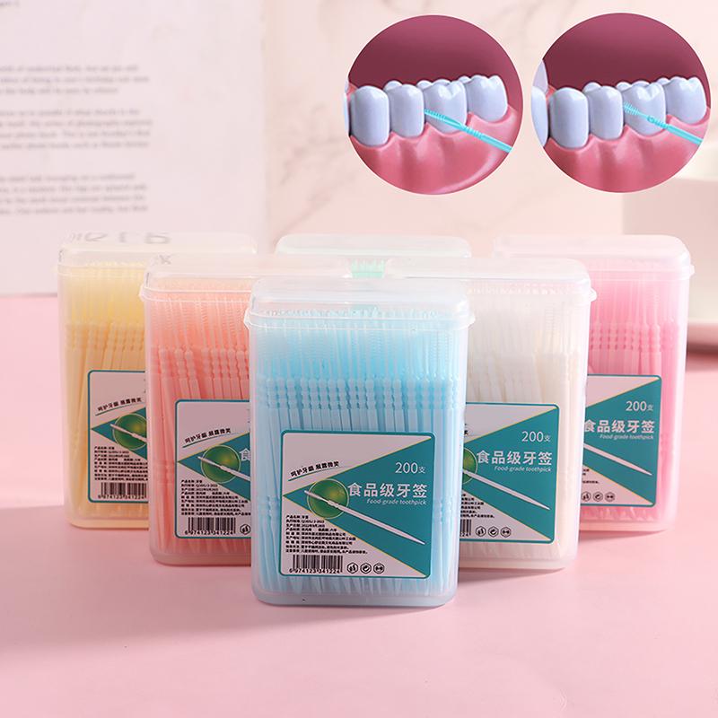 200Pcs/Set Soft Plastic Double-Head Brushed Toothpick Oral Care Dental Floss