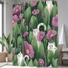 1 Stück Katze Lustiges Tier Muster Duschvorhang Lebendiges Blumenblätter Hintergrund Design Lustig Und Interessant Badezimmer Dekoration Polyester