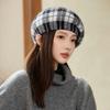 1pc Retro Plaid Beret Adjustable Hat,Women's Leisure Refreshing Winter Painter Cloud-Shaped Octagonal Hat for Outdoor,dailywear