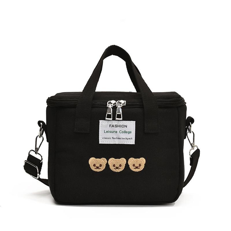 Embroidered Teddy Bear Double Zipper Messenger Bag Simple Square Shoulder Bags