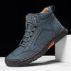 Large-size men's high-top leather boots Hand-stitched ankle boots Flat-soled lace-up casual shoes