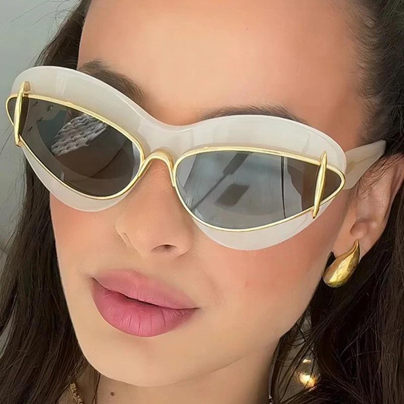 New  Oversized Cat Eye Sunglasses Women For Men Luxury Brand Designer Vintage Punk Sunglasses Popular Rivet Big Frame Eyewear