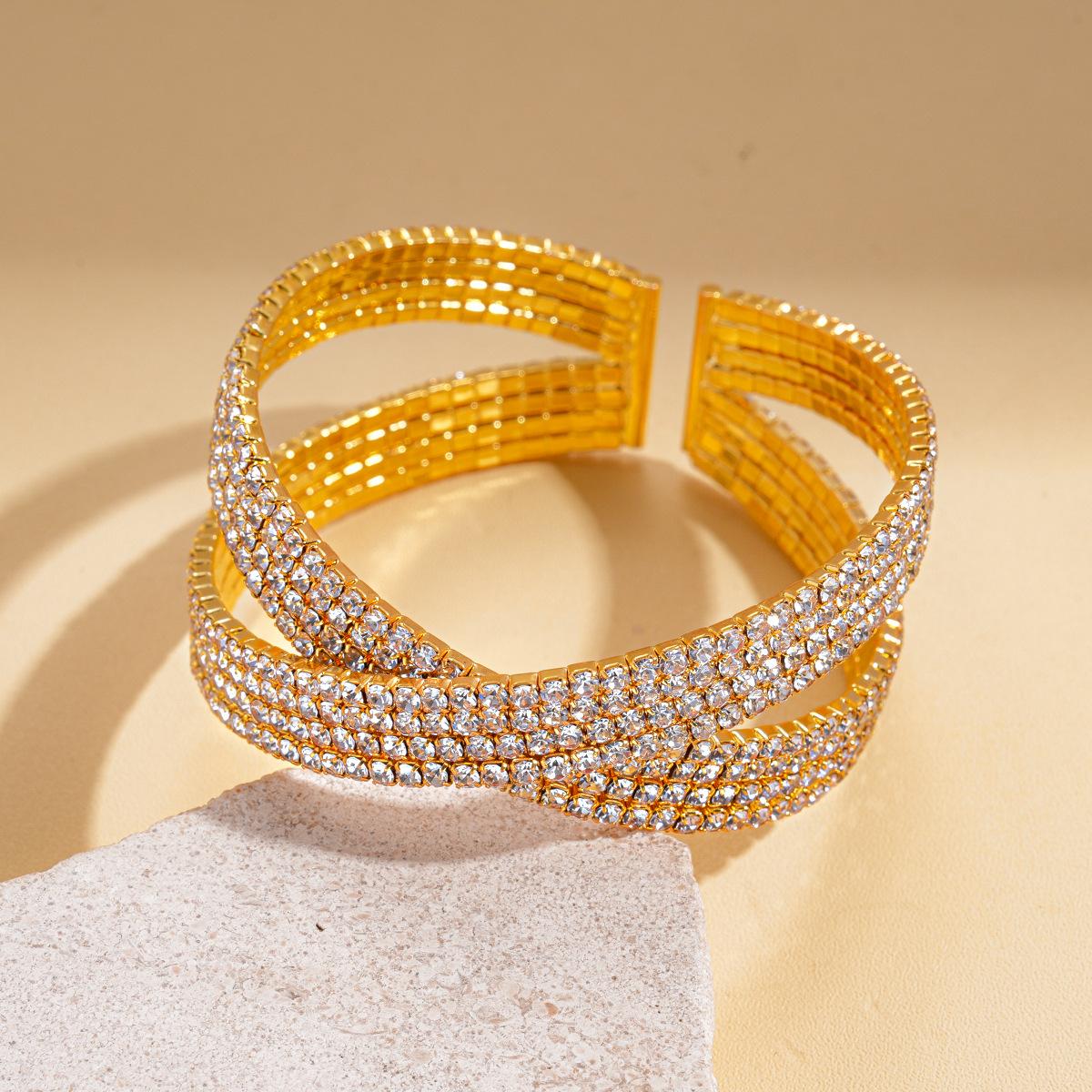 Квадратный браслет с четырехслойным раскрытием, инкрустированный бриллиантами, геометрический браслет, ювелирное изделие