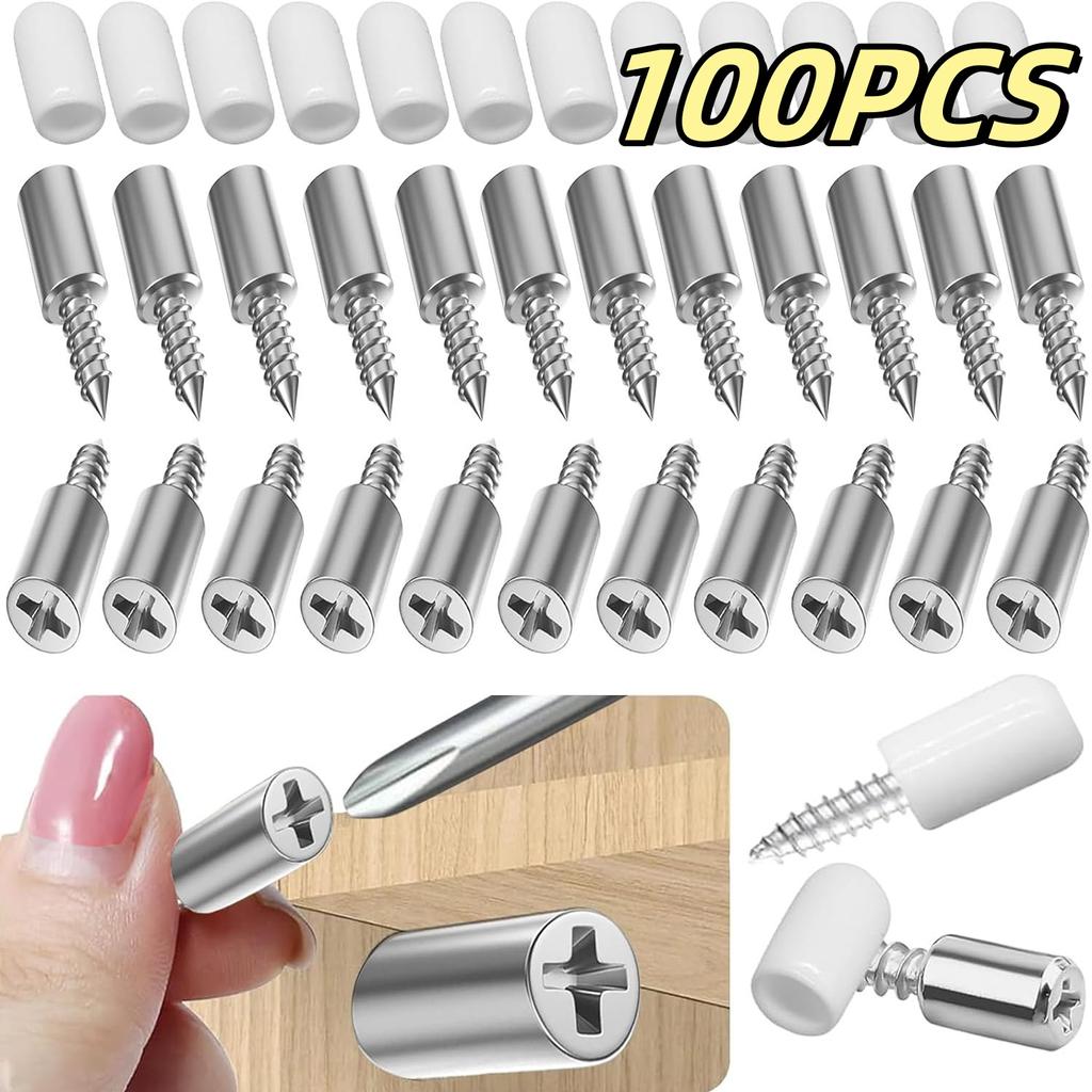 100/10PCS Self Tapping Screw Layer Plate Holder Wardrobe Septum Brackets Fixed Screw Shelf Support Pegs with Non-Slip Sleeve