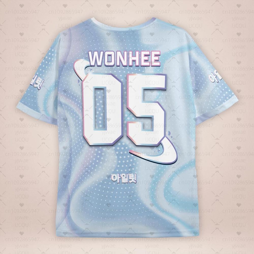 Herren Damen Mode Rundhals Kurzarm T-Shirt ILLIT MINJU Fans Sommer T-Shirt Leichtes Sport T-Shirt für den Alltag Übergroßes Sport T-Shirt XS white