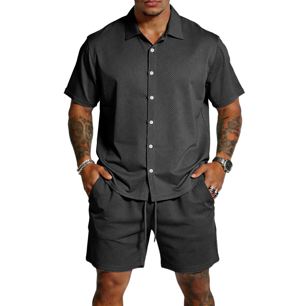 Men's Casual Lightweight Breathable Short-Sleeve Shirt And Shorts Set