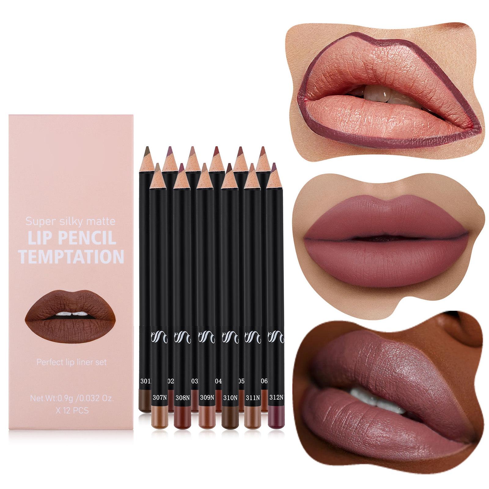 

12-Color Matte Lip Pencil Kit, 12Pcs Long-wear Lip Liners for Smooth Application One Size