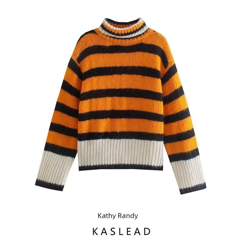 Kaslead New Arrival Women's Clothing Fashion Style Stylish Simple and Versatile Stripes Knitwear 2142175