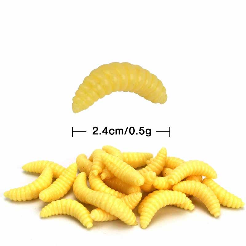 

2.4см 0.4г Светящийся в темноте опарыш Мягкая приманка Реалистичная приманка для рыбалки на форель, солнечника Медленно тонущий Рыболовный Искусственный червь 50pcs