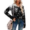 Women's Fashionable Loose-Fit V-Neck Long-Sleeved T-Shirt Christmas Print Pullover