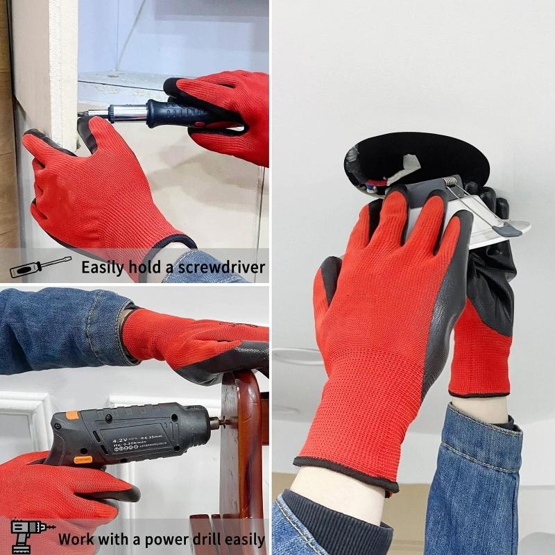 12PCS Safety Work Gloves PU Coated Seamless Knit Industrial Work Labor Gloves Polyurethane Coated Grip for Construction Assembly