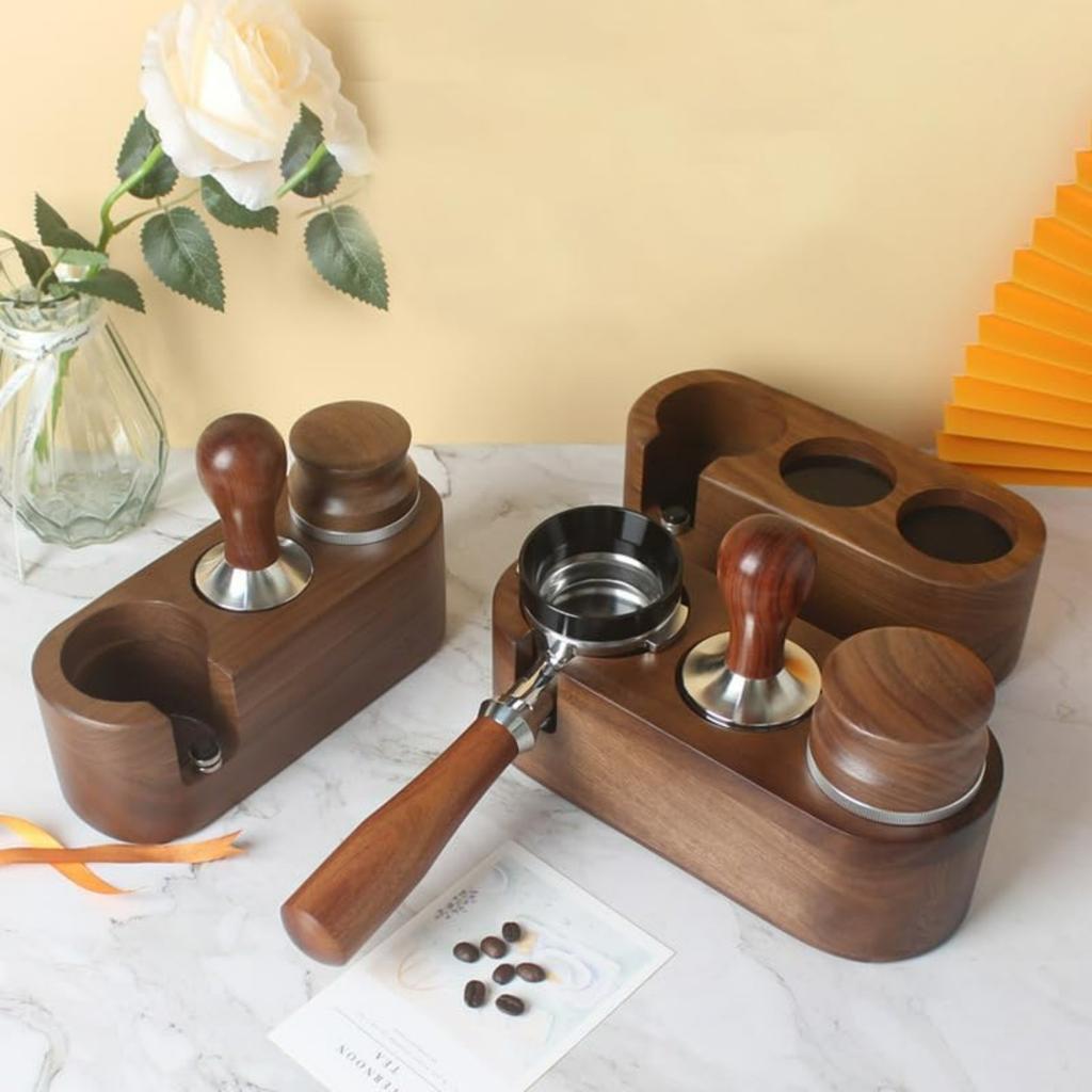 Tamper Station,Espresso Tamper Holder Station Wooden Coffee Filter Tamper Holder for 51 To 54MM,3 Holes Non Slip Coffee Tamp Mat Distributor Stand