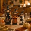 Vintage Style Witch Party Supplies Wooden Figurine, Halloween Statues with Hand Painted Figurine Sets Broom Pumpkin Black Cat, Fall Farmhouse Tabletop