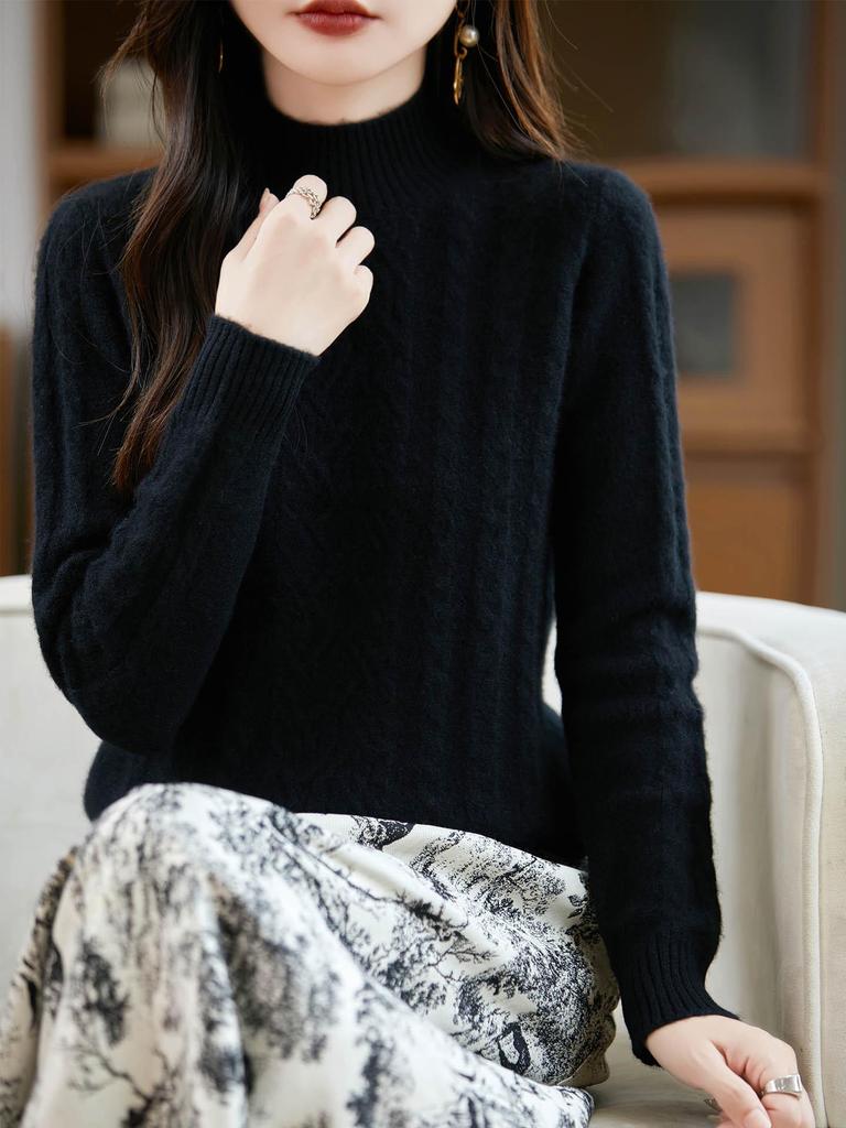 Women's 2025 Autumn/Winter Seven-Stitch Thick Wool Knit Half-High Neck Base Layer Top