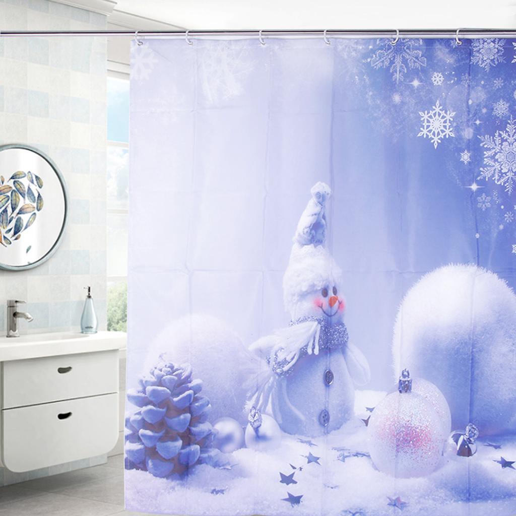 Christmas Waterproof Punch Free Bathroom Bath Shower Curtain Decoration with 12 Hooks Set