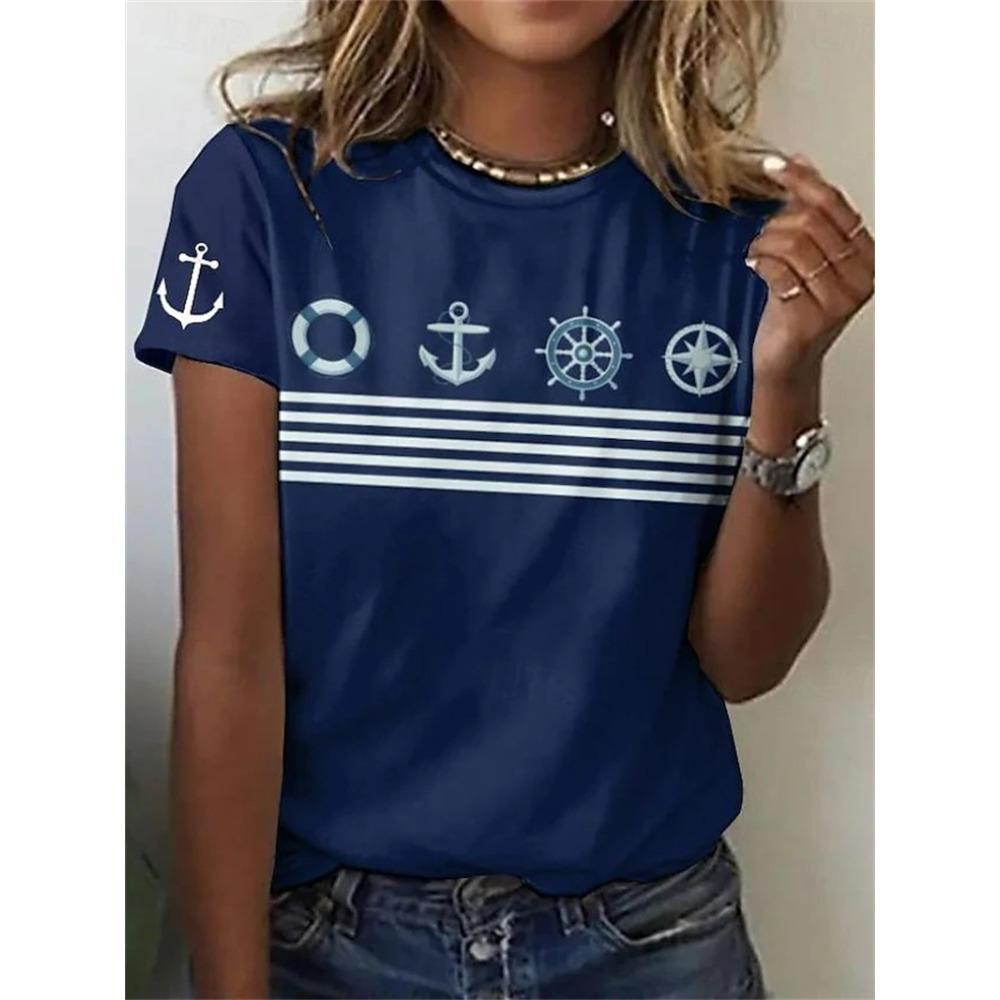 Women's T-shirt short sleeved striped T-shirt summer oversized fashionable elegant children's T-shirt