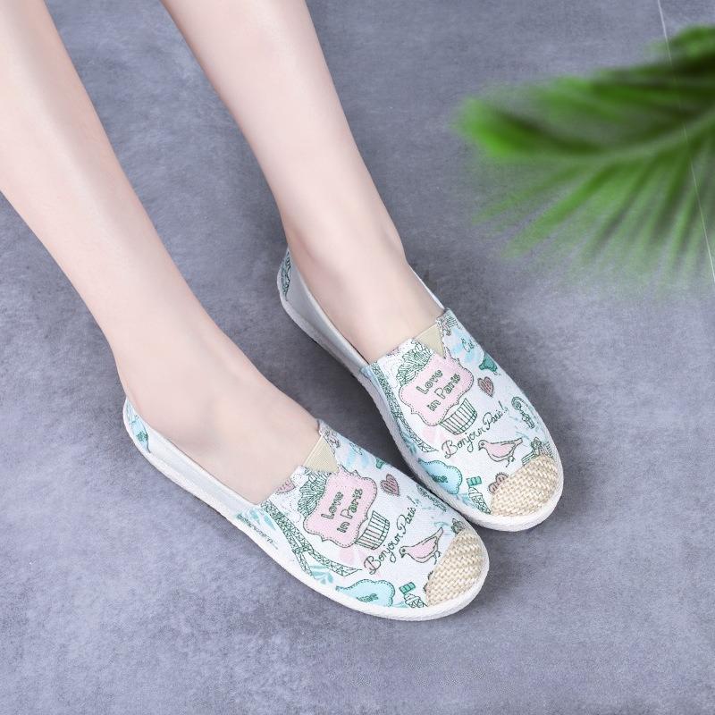 Letnie damskie wygodne wygodne czeskie wsuwane leniwe buty damskie płaskie wsuwane mokasyny z płóciennym paskiem