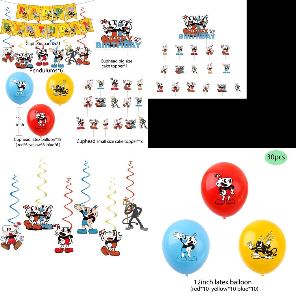 Cuphead Themed Birthday Party Decorations Set With Tea Cup Head Design Vibrant Paper Material